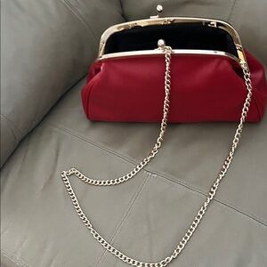 Elegant Red Clutch with Gold Chain